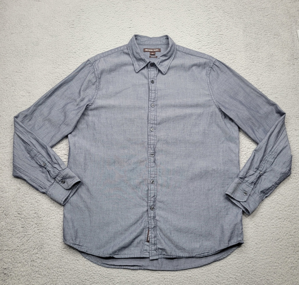 Michael Kors Shirt Mens ' Large Blue Classic Fit Long Sleeve Button Up